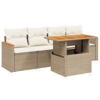 vidaXL 5-tlg. Garten-Sofagarnitur mit Kissen Beige Poly...