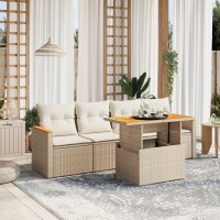 vidaXL 5-tlg. Garten-Sofagarnitur mit Kissen Beige Poly...