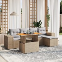 vidaXL 6-tlg. Garten-Sofagarnitur mit Kissen Beige Poly...