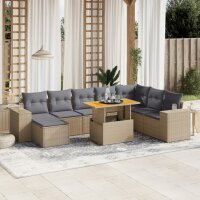 vidaXL 9-tlg. Garten-Sofagarnitur mit Kissen Beige Poly Rattan