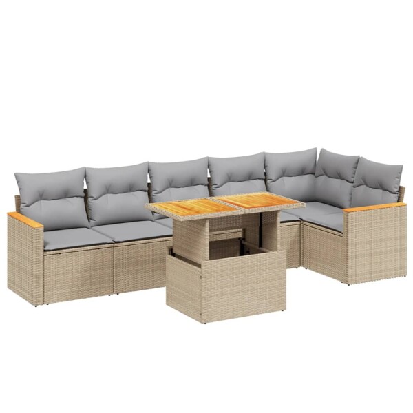 vidaXL 7-tlg. Garten-Sofagarnitur mit Kissen Beige Poly Rattan