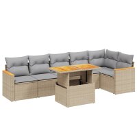 vidaXL 7-tlg. Garten-Sofagarnitur mit Kissen Beige Poly Rattan