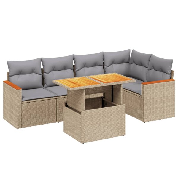 vidaXL 6-tlg. Garten-Sofagarnitur mit Kissen Beige Poly Rattan