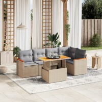 vidaXL 6-tlg. Garten-Sofagarnitur mit Kissen Beige Poly...