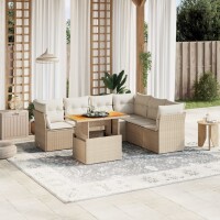 vidaXL 7-tlg. Garten-Sofagarnitur mit Kissen Beige Poly...