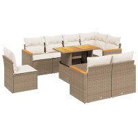 vidaXL 9-tlg. Garten-Sofagarnitur mit Kissen Beige Poly...