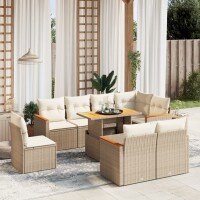 vidaXL 9-tlg. Garten-Sofagarnitur mit Kissen Beige Poly...