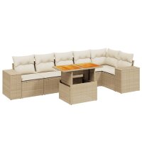 vidaXL 7-tlg. Garten-Sofagarnitur mit Kissen Beige Poly Rattan