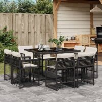 vidaXL 9-tlg. Garten-Essgruppe mit Kissen Schwarz Poly Rattan