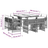 vidaXL 9-tlg. Garten-Essgruppe mit Kissen Schwarz Poly Rattan