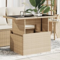 vidaXL Gartentisch mit Glasplatte Beige 100x55x73 cm Poly Rattan