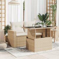 vidaXL Gartentisch mit Glasplatte Beige 100x55x73 cm Poly Rattan