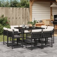 vidaXL 9-tlg. Garten-Essgruppe mit Kissen Schwarz Poly Rattan