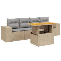 vidaXL 5-tlg. Garten-Sofagarnitur mit Kissen Beige Poly Rattan