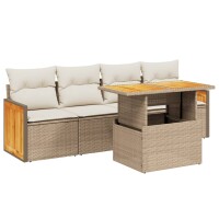 vidaXL 5-tlg. Garten-Sofagarnitur mit Kissen Beige Poly...