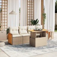 vidaXL 5-tlg. Garten-Sofagarnitur mit Kissen Beige Poly...