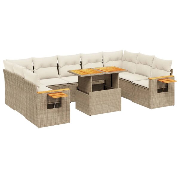 vidaXL 10-tlg. Garten-Sofagarnitur mit Kissen Beige Poly Rattan