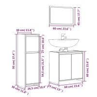 vidaXL 3-tlg. Badm&ouml;bel-Set R&auml;uchereiche Holzwerkstoff