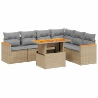 vidaXL 7-tlg. Garten-Sofagarnitur mit Kissen Beige Poly Rattan