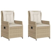 vidaXL Gartensessel 2 Stk. Verstellbar Beige Poly Rattan