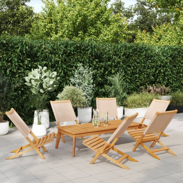 vidaXL Gartenst&uuml;hle 6 Stk. Klappbar Beige Stoff und Massivholz