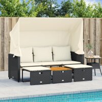 vidaXL Outdoor-Sofa 3-Sitzer mit Dach und Hockern Schwarz Poly-Rattan