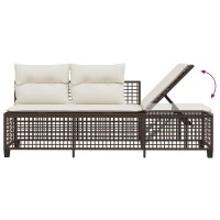 vidaXL 3-tlg. Garten-Ecksofa-Set mit Kissen Braun Poly Rattan