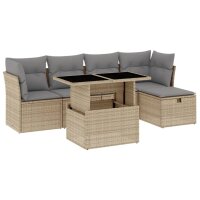 vidaXL 6-tlg. Garten-Sofagarnitur mit Kissen Beige Poly Rattan