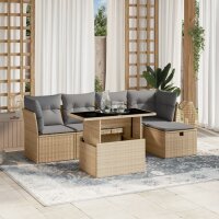 vidaXL 6-tlg. Garten-Sofagarnitur mit Kissen Beige Poly Rattan