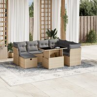 vidaXL 8-tlg. Garten-Sofagarnitur mit Kissen Beige Poly Rattan