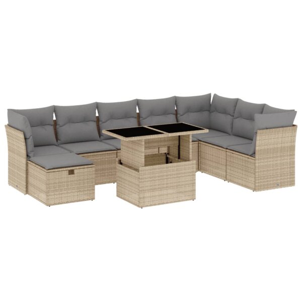 vidaXL 9-tlg. Garten-Sofagarnitur mit Kissen Beige Poly Rattan