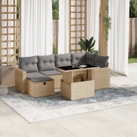 vidaXL 7-tlg. Garten-Sofagarnitur mit Kissen Beige Poly Rattan