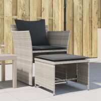 vidaXL Gartenstuhl mit Fu&szlig;hocker Hellgrau Poly Rattan