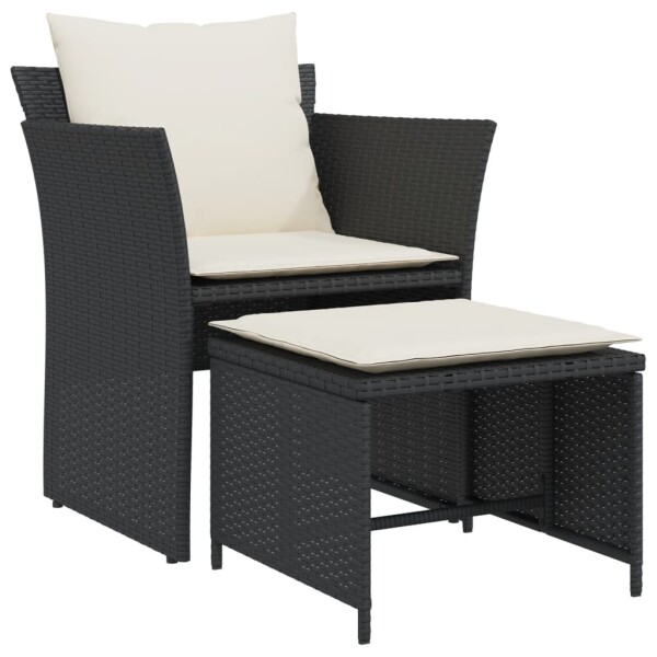 vidaXL Gartenstuhl mit Fu&szlig;hocker Schwarz Poly Rattan