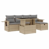 vidaXL 6-tlg. Garten-Sofagarnitur mit Kissen Beige Poly Rattan