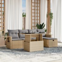 vidaXL 6-tlg. Garten-Sofagarnitur mit Kissen Beige Poly Rattan