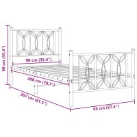 vidaXL Bettgestell mit Kopf- und Fu&szlig;teil Metall Wei&szlig; 90x200 cm