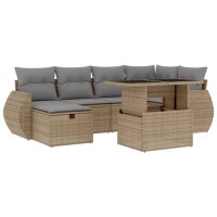 vidaXL 7-tlg. Garten-Sofagarnitur mit Kissen Beige Poly Rattan