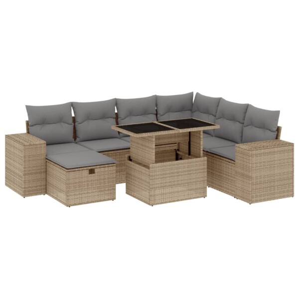 vidaXL 8-tlg. Garten-Sofagarnitur mit Kissen Beige Poly Rattan