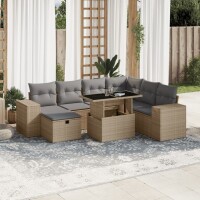 vidaXL 8-tlg. Garten-Sofagarnitur mit Kissen Beige Poly Rattan