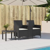 vidaXL Gartensofa 2-Sitzer mit Tisch und Kissen Schwarz Poly Rattan