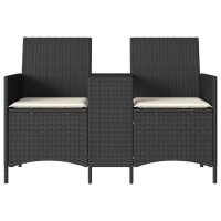 vidaXL Gartensofa 2-Sitzer mit Tisch und Kissen Schwarz Poly Rattan