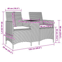 vidaXL Gartensofa 2-Sitzer mit Tisch und Kissen Schwarz Poly Rattan