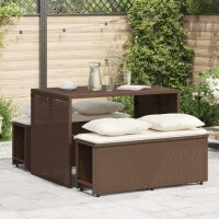 vidaXL 3-tlg. Garten-Essgruppe mit Kissen Braun Poly Rattan