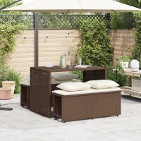 vidaXL 3-tlg. Garten-Essgruppe mit Kissen Braun Poly Rattan