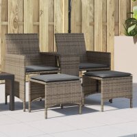 vidaXL Gartensofa 2-Sitzer mit Tisch und Hockern Grau Poly Rattan