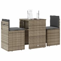 vidaXL 3-tlg. Bistro-Set mit Kissen Grau Poly Rattan