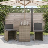 vidaXL 3-tlg. Bistro-Set mit Kissen Grau Poly Rattan