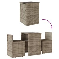 vidaXL 3-tlg. Bistro-Set mit Kissen Grau Poly Rattan