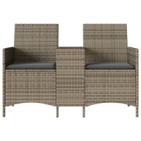 vidaXL Gartensofa 2-Sitzer mit Tisch und Kissen Grau Poly Rattan